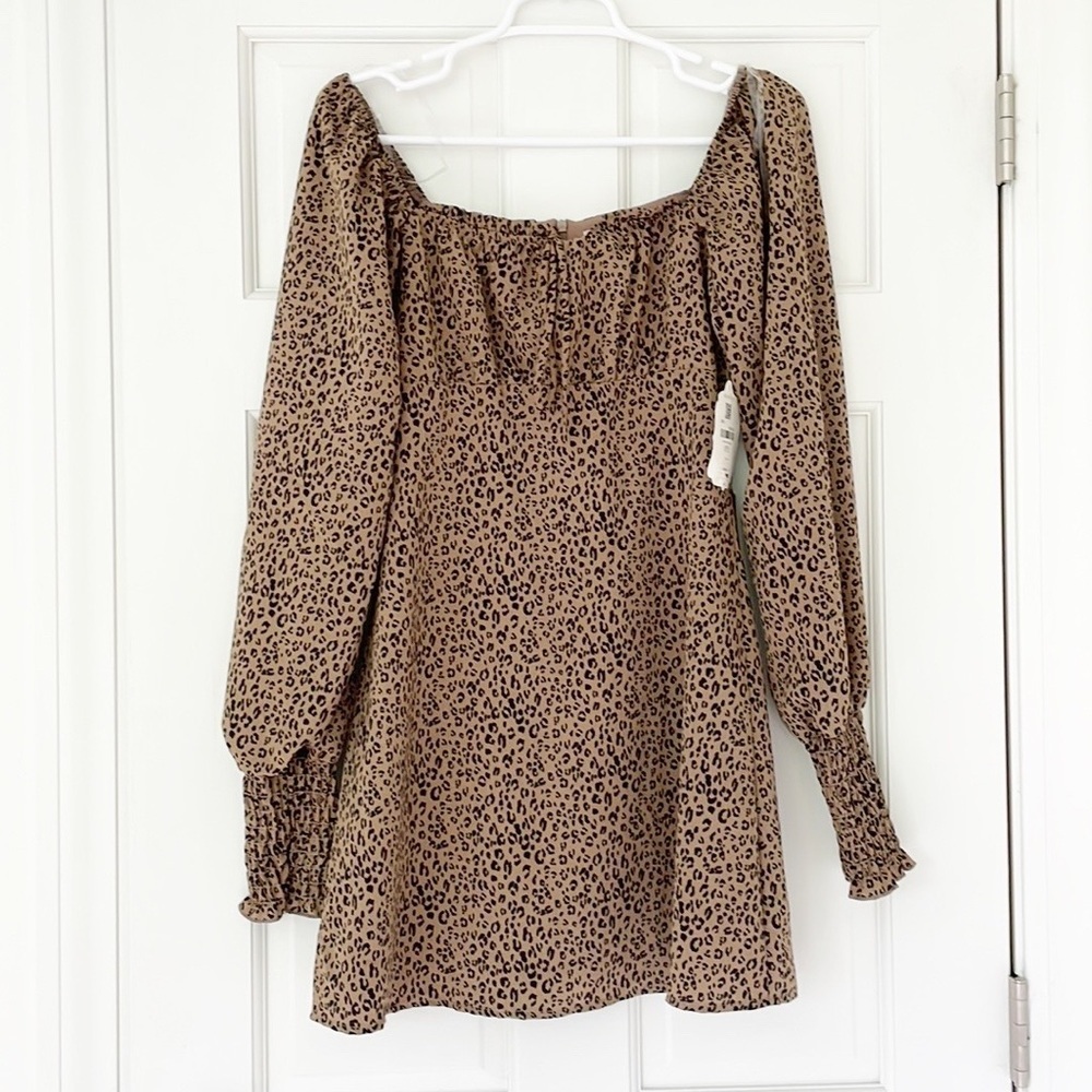 NWT ALTAR’D STATE dress size S brown black longsleeve animal print mini
